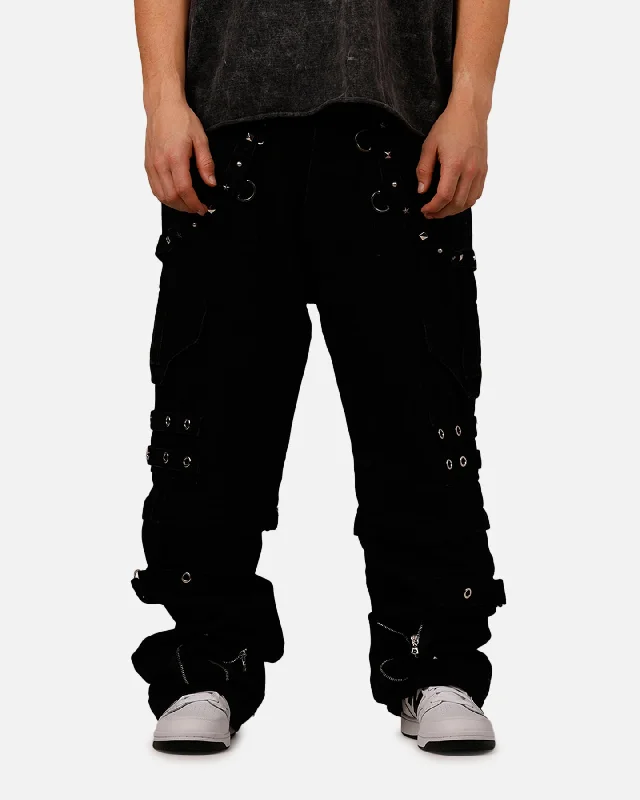 MNML Ultra Baggy Heavy Raver Denim Pants Black Stylish Elastic Waist Pants