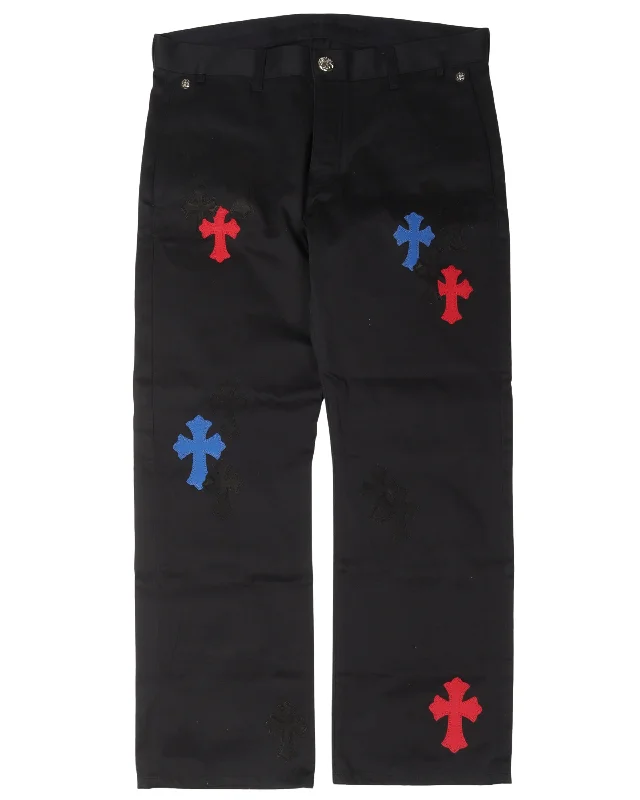 Multicolor Cross Patch Chino Pants Elegant High-Waist Pants