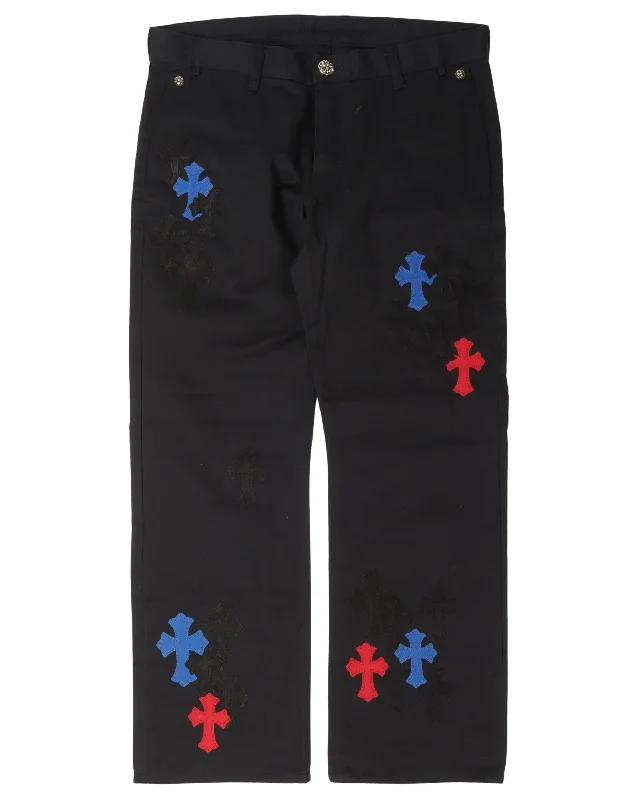 Multicolor Cross Patch Chino Pants Trendy Wide-Leg Pants