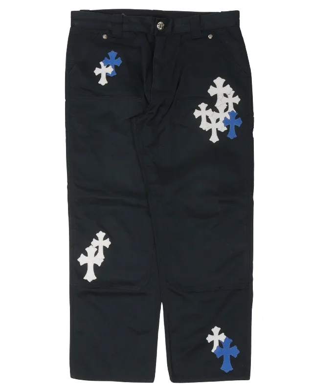 Multicolor Cross Patch Carpenter Pants Sleek Black Pants