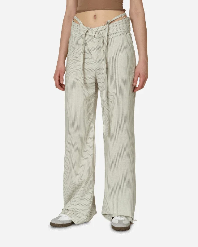 Double Fold Suit Pants Cream Pinstripe Casual Wide Pants