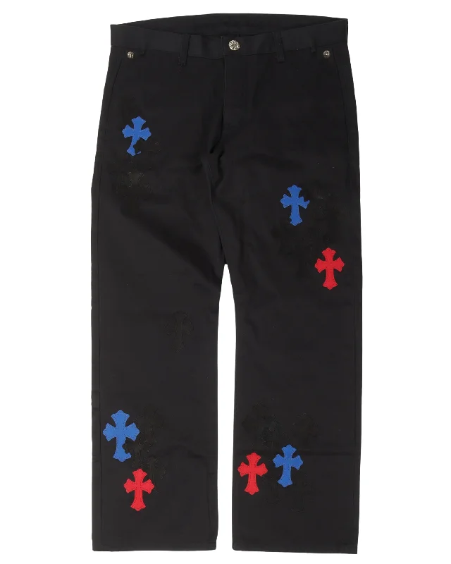 Multicolor Cross Patch Chino Pants Relaxed Fit Trousers