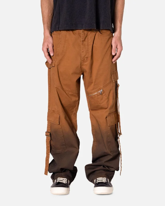 MNML Ultra Baggy Locomotive Denim Pants Brown Comfortable Pleated Pants