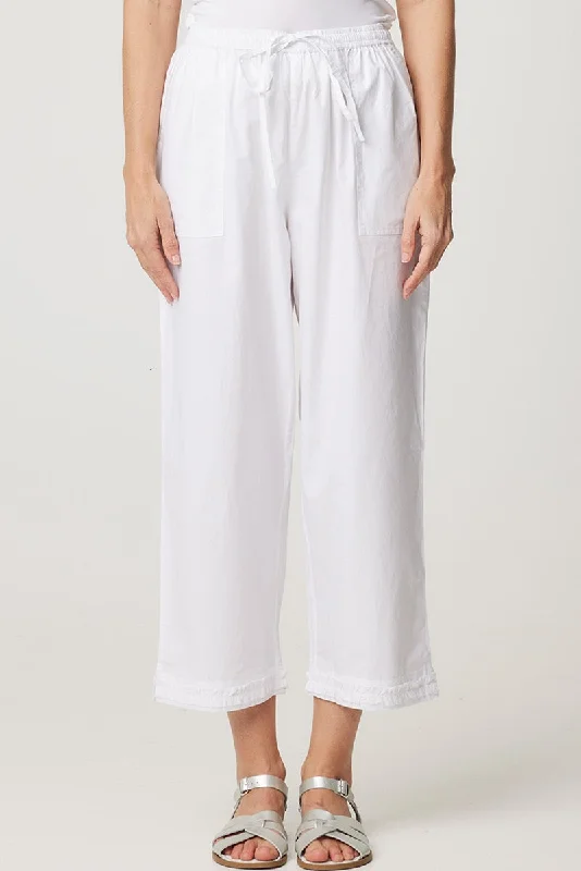 Capri Ruffle Pant in White 49023CCP by Cake Clothing Cozy Full-Length Pants