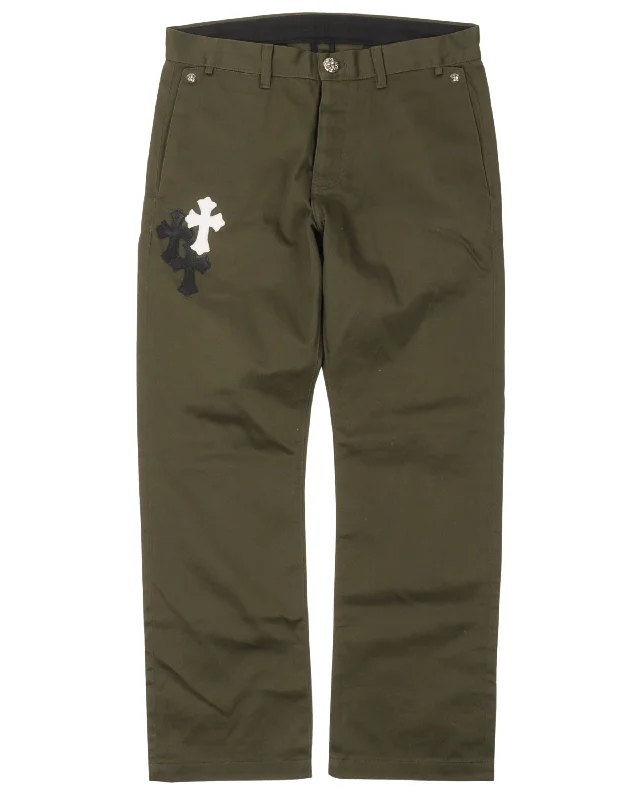 Leather Cross Patch Chino Pants Stylish Casual Pants