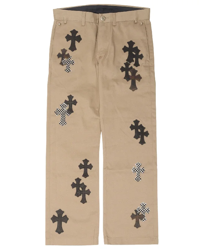 Leather Cross Chino Pants High-Waist Jeans