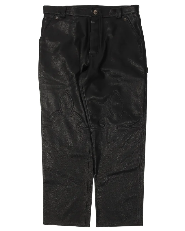 Fleur Knee Cow Leather Pants Comfortable Cargo Pants