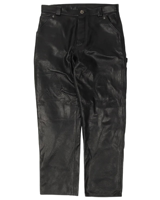 Goat Leather Fleur Knee Carpenter Pants Formal Linen Trousers