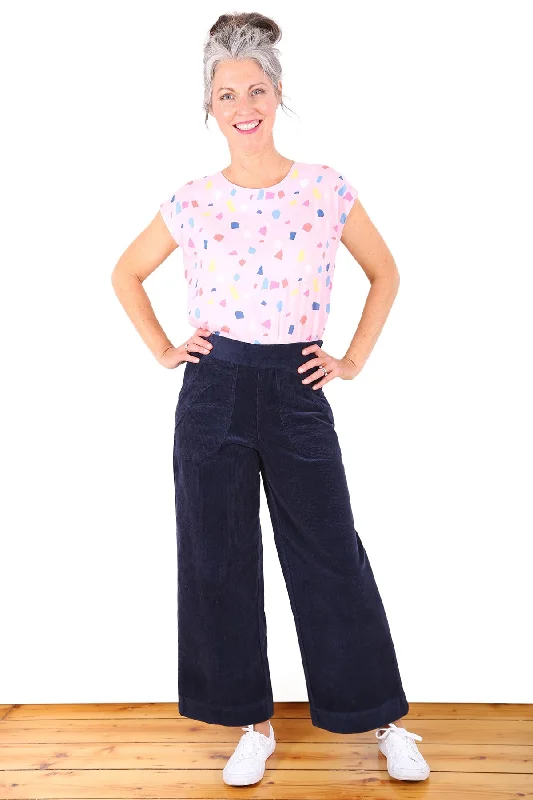 Peggy Cord Pants Navy Relaxed Linen Pants