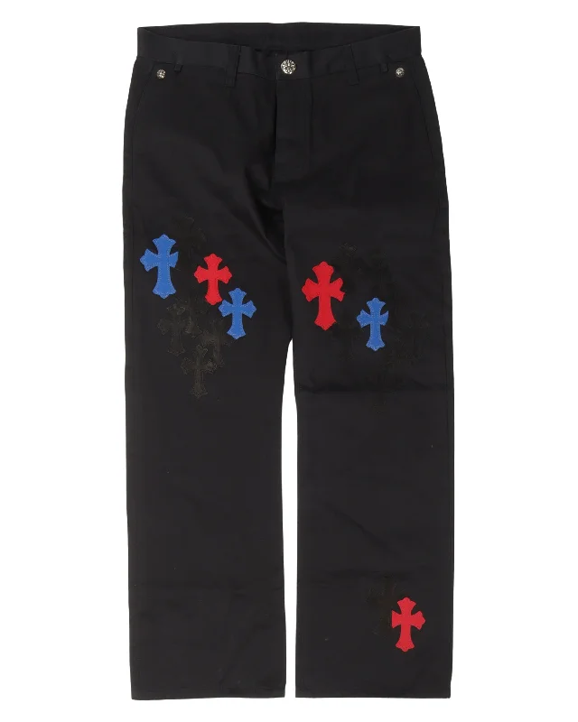 Multicolor Cross Patch Chino Pants Comfortable Jogger Trousers