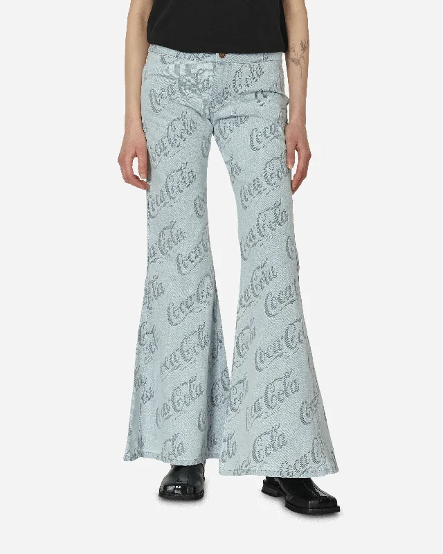 Coca-Cola Jacquard Denim Flare Pants Grey Stylish Elastic Waist Pants