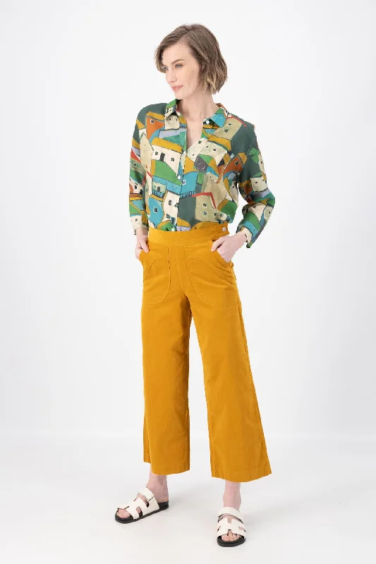 Peggy Fine Cord Pants Mustard Yellow Classic Pleated Pants