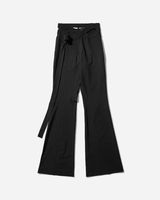 Women's Flared Wrap Suit Pants Black Relaxed High-Waist Trousers