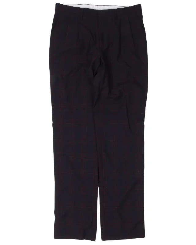 Plaid Pleated Side Stripe Pants Elegant High-Waist Pants