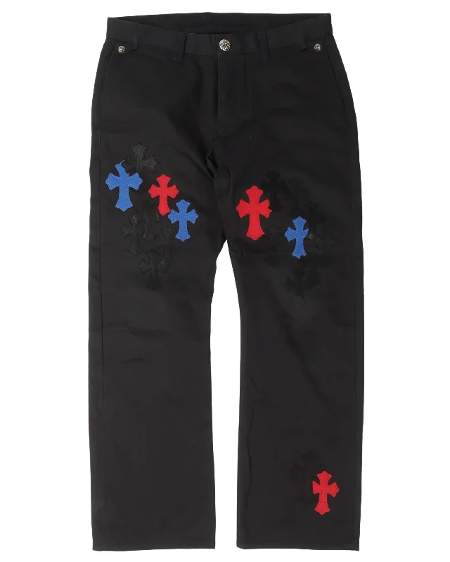 Multicolor Cross Patch Chino Pants Cozy Fitted Pants