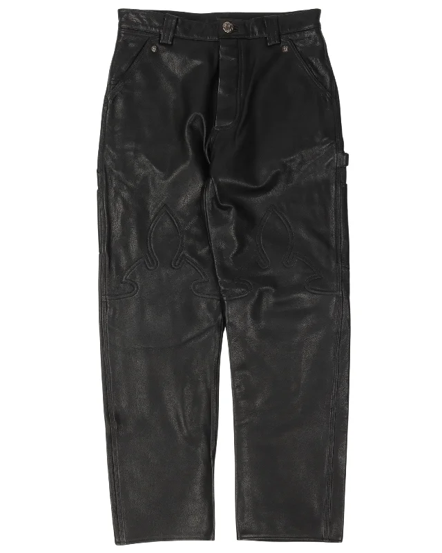 Leather Fleur Knee Carpenter Pants (FW21 SAMPLE) Chic Wool Trousers