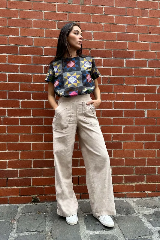 Peggy Long Pants Lino Oat in Linen Trendy Work Pants