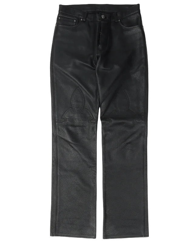 Fleur Knee Leather Pants Soft Wool Pants