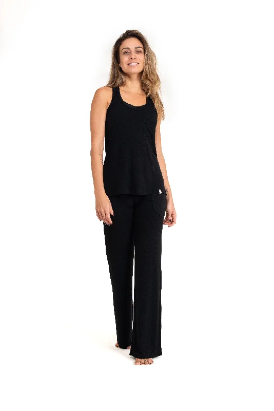 Bora-Bora Comfy Pants, Black, Viscose Trendy Wide-Leg Pants