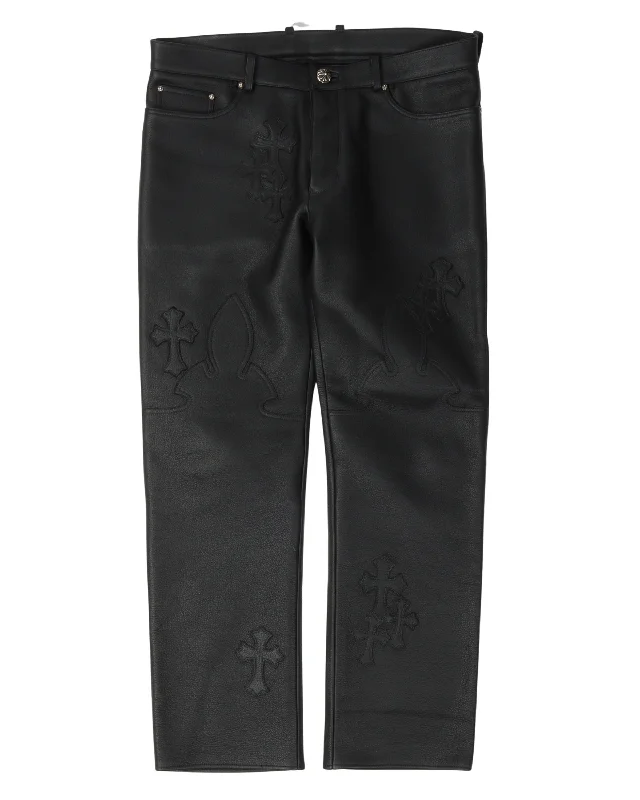 Fleur Knee Leather Cross Patch Pants Cozy Jogger Leggings