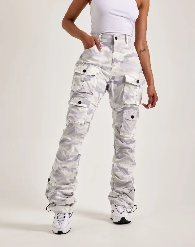 Smoke Rise High-Rise Stacked Nylon Cargo Pants Comfy Zip-Up Pants