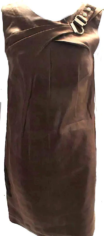 Gucci ITALY. Bronze Silk Blend Gold Tone Sleeveless Shift Dress