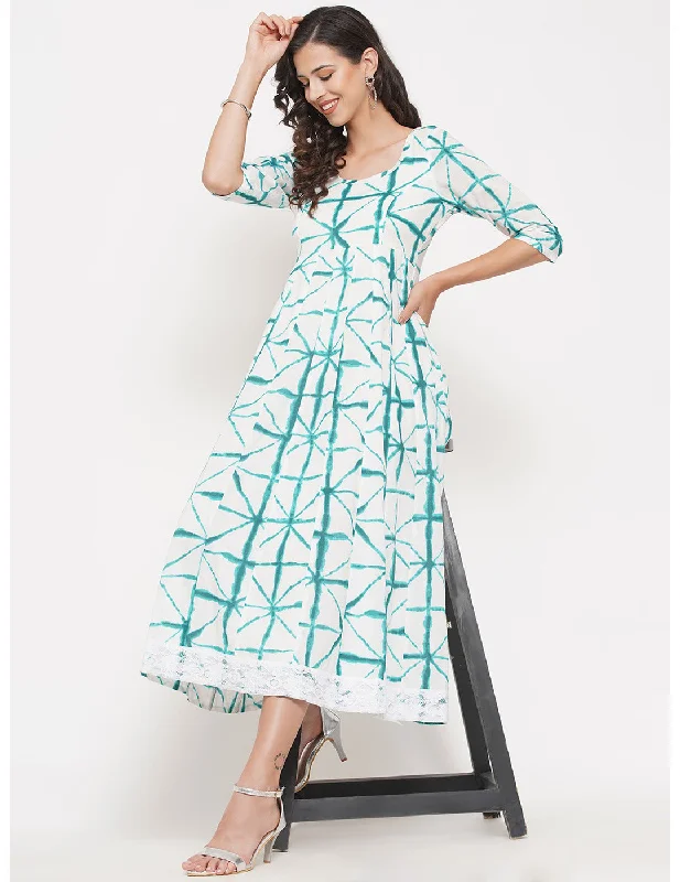 Dark Turquoise/Green Shibori Print Dress