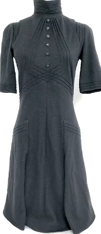 Chanel Paris. Black Wool, Rayon, Nylon, Silk Dress