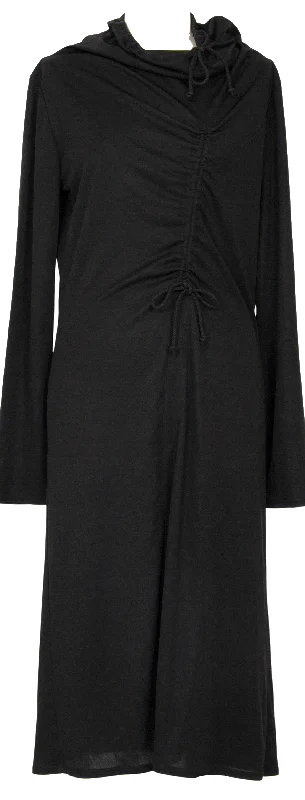 A/T ATSURO TAYAMA JAPAN. Black Shirring Lace Up Long Dress