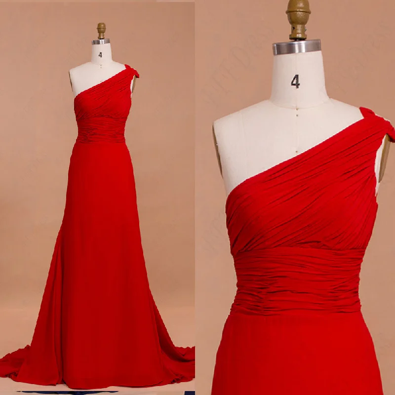 One Shoulder Red Formal Dress with Train