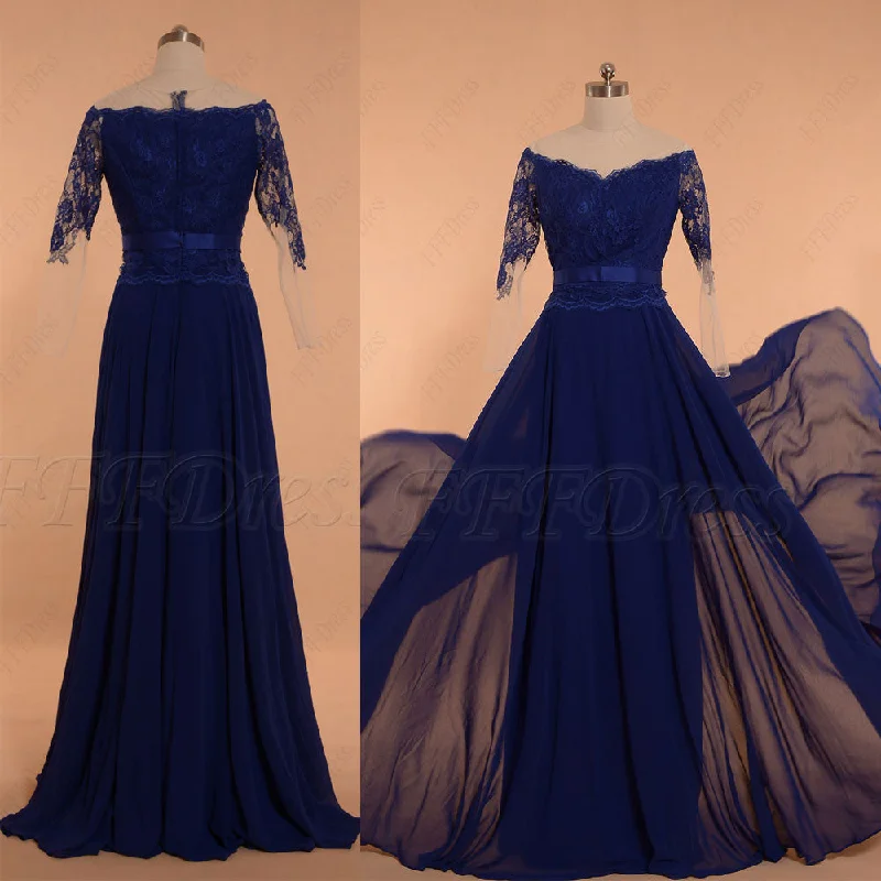Royal blue mother of the bride dress with sleeves