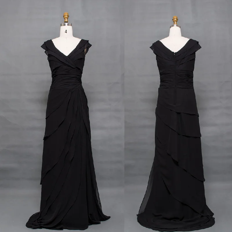 Black modest mother of the bride dress cap sleeves
