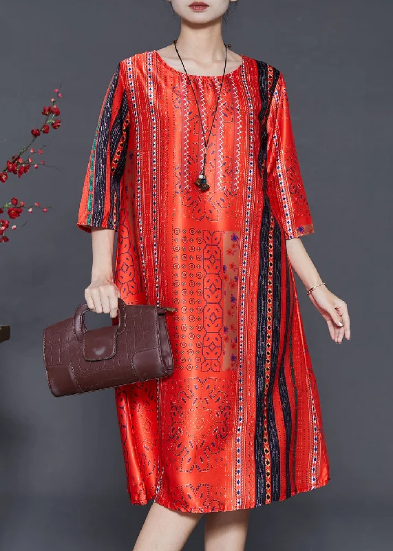 Beautiful Red Oversized Print Chiffon Long Dress Summer