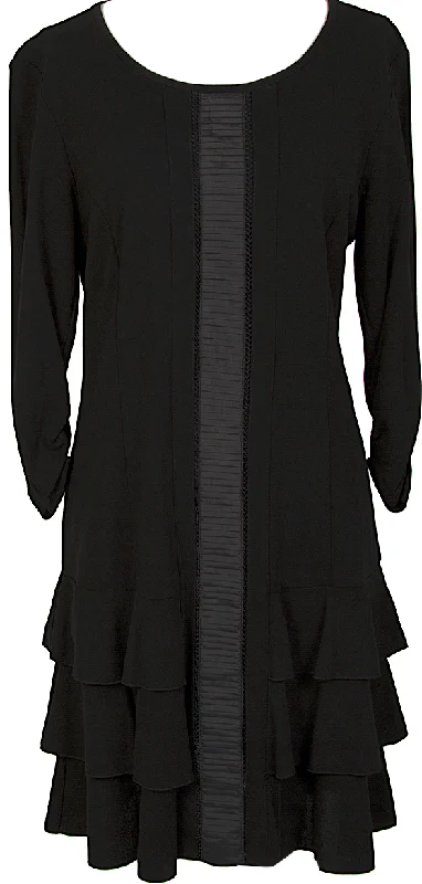 HIROKO KOSHINO JAPAN. HIROKO BIS. Black Front Switching Hem Frill Dress