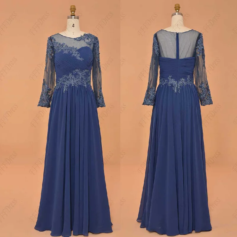 Plus size blue mother of the bride dress with sleeves
