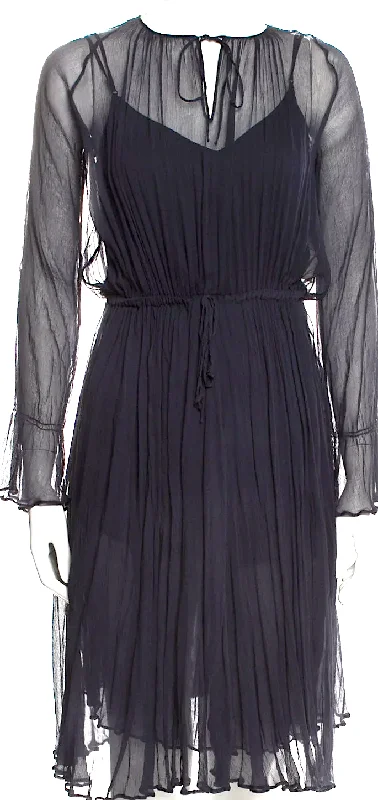 Jil Sander Blue Silk Knee-Length Dress