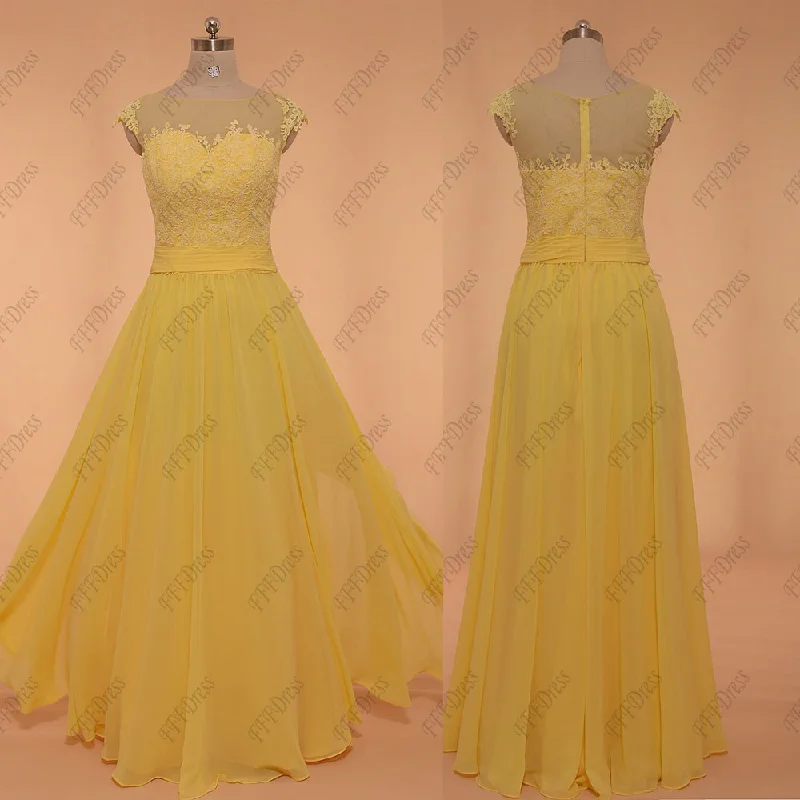 Yellow Modest Formal Dresses Long