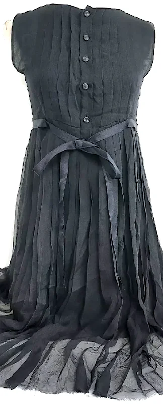 Chanel Paris. Black Sillk Belted Long Dress