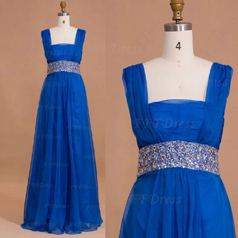Square neck royal blue mother of the bride dresses