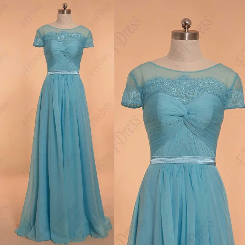 Sky blue prom dresses with sleeves evening dresses