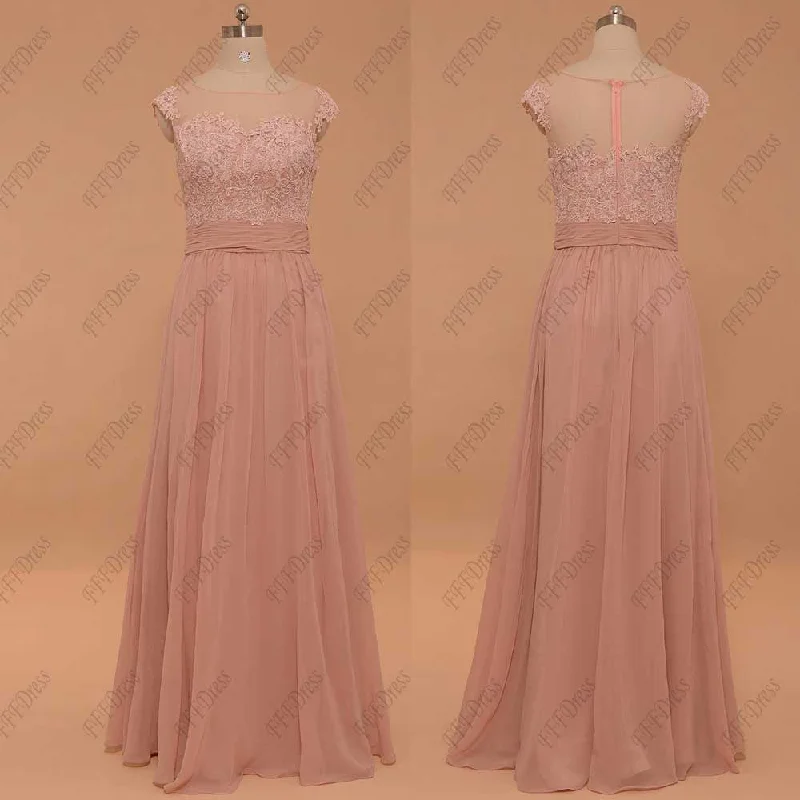 Dusty pink evening dresses plus size formal dresses cap sleeves