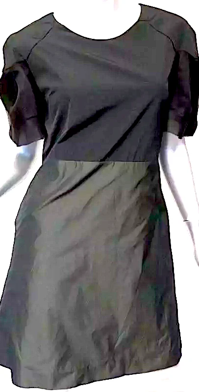 Rue Du Mail Paris. By Martine Sitbon. NEW W/Tags Black/Dark Green Colorblock Short Sleeve Taffeta Dress