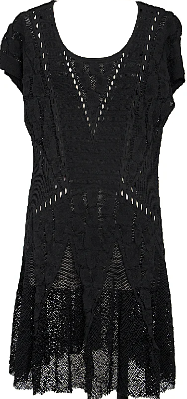 HIROKO KOSHINO JAPAN. HIROKO BIS. Black Jacquard Mesh Flare Dress