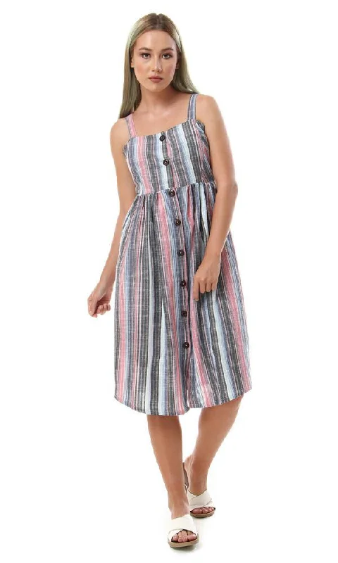 56520 Spaghetti Strap Colorfule Striped Dress