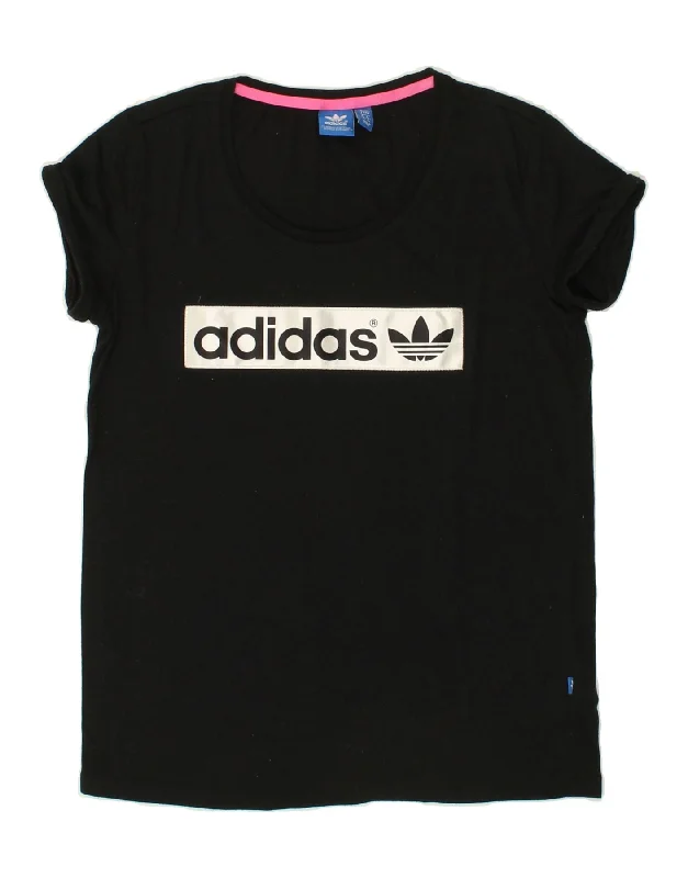 ADIDAS Womens Graphic T-Shirt Top UK 8 Small Black Polyester Boxy Fit Fitted Loose