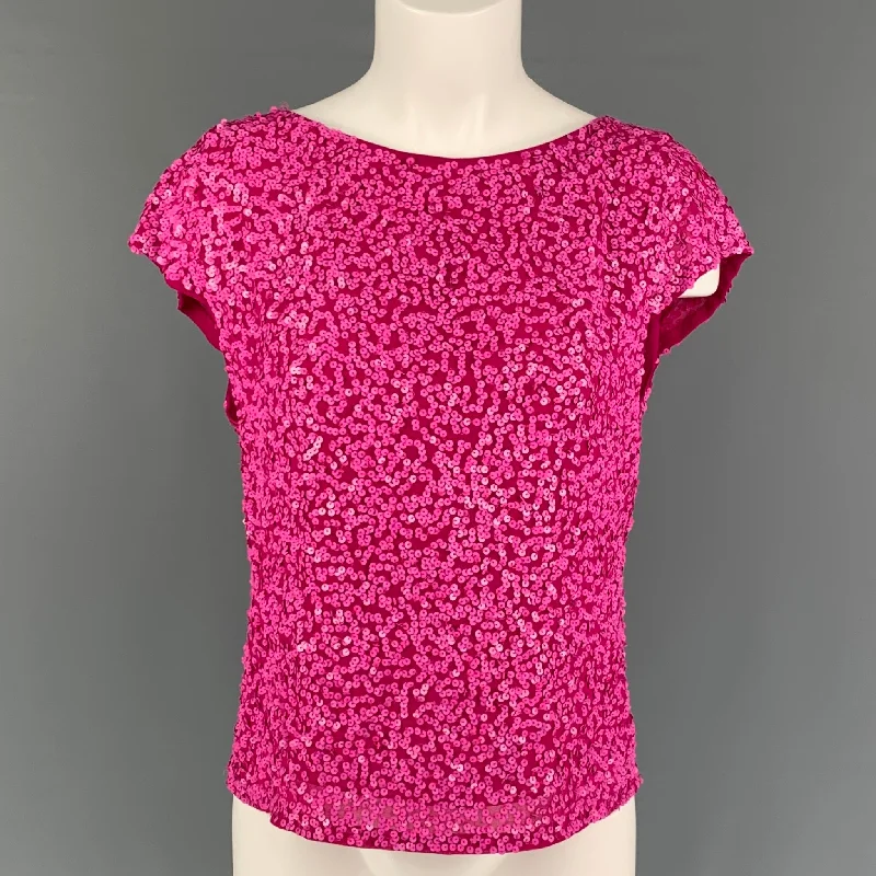 ALICE + OLIVIA Size M Pink Silk Sequined Cap Sleeves Dress Top