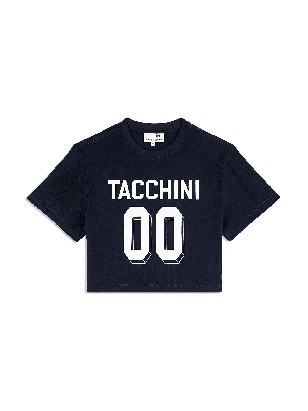 Amore Crop T-Shirt- Maritime Blue Polka Dot Checkered Tartan