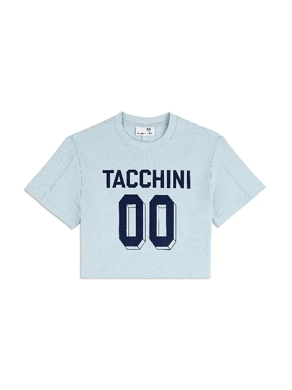Amore Crop T-Shirt- Celestial Blue V-Neck T-Shirt Long Sleeve Cotton