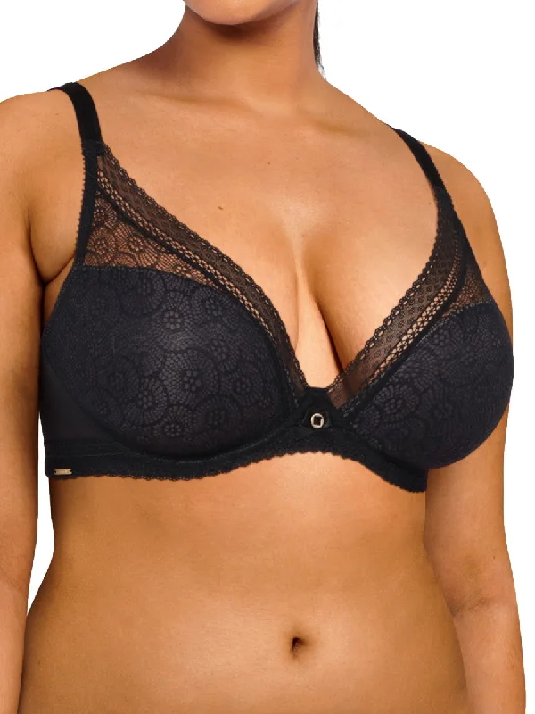 Festivite Plunge T-Shirt Bra - Black Ribbed T-Shirt High Neck Heavyweight
