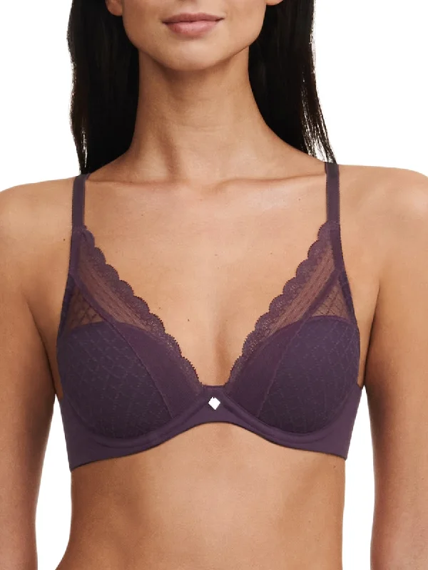 Norah Chic Plunge T-Shirt Bra - Aubergine Beaded Sequined Faux Fur